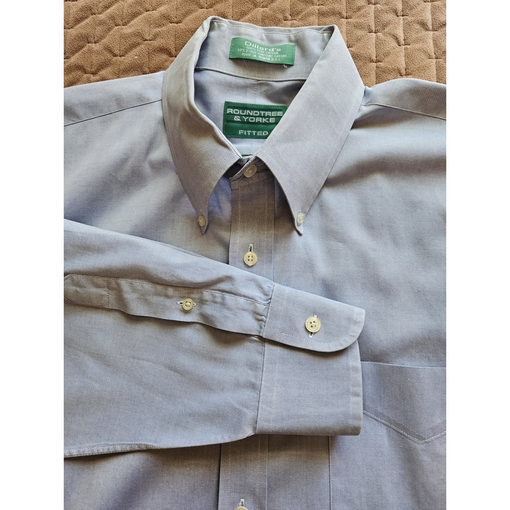 Roundtree & Yorke Men's 100% Fine Cotton Long Sleeve Blue Dress Shirt Size 17-33